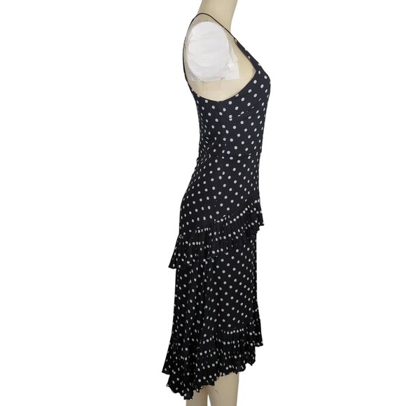 LuLu's Black‎ White Polka Dot Sleeveless Midi Dress Layered Ruffle high low sz S - Picture 8 of 16